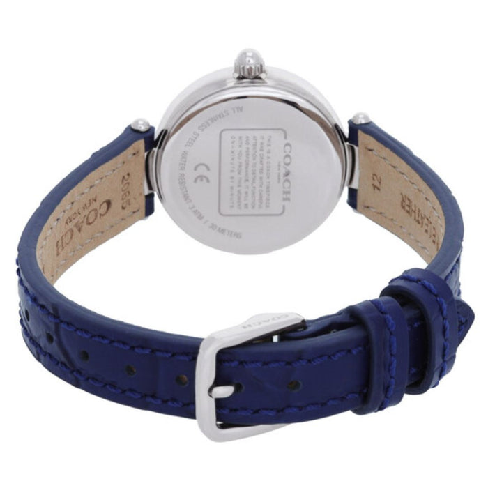 Coach Women’s Silver Quartz Watch – Blue Dial with Crystal Markers & Blue Leather Strap 14503535 - Authentic