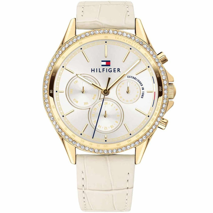 Tommy Hilfiger Gold Chronograph Watch – Ivory Leather Strap 1781982 - Authentic