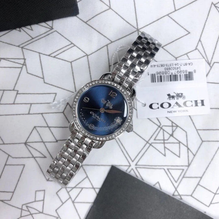 Coach Silver Women’s Watch with Blue Dial & Crystal Bezel 14502693 - Authentic