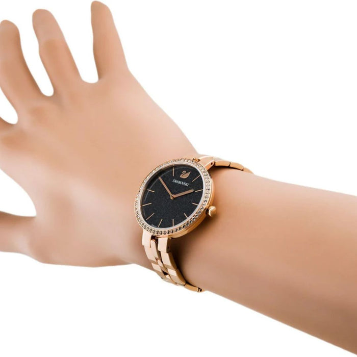 Swarovski Cosmopolitan Rose Gold Black Dial Watch 5517797 - Authentic