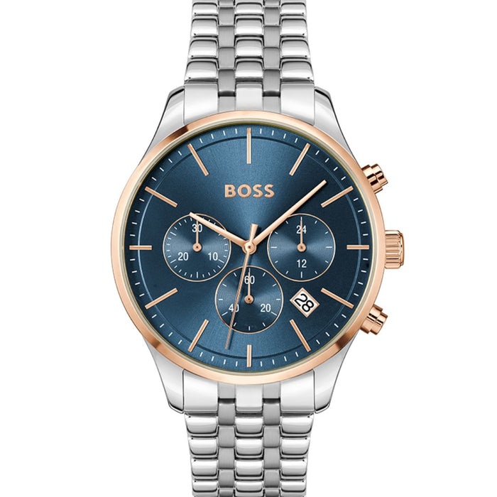 Hugo Boss Men’s Chronograph Watch – Blue Dial & Rose Gold Accents | 5BAR 1514158 - Authentic
