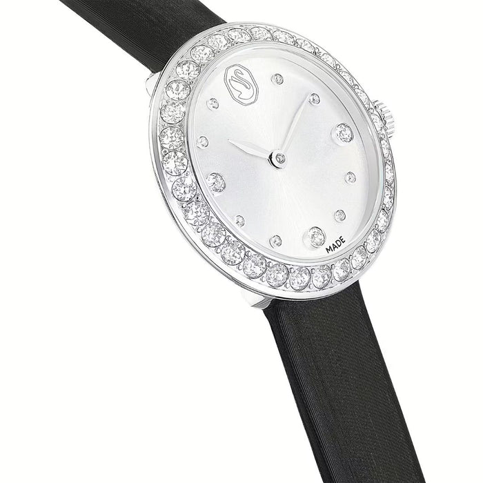 Swarovski Crystal Bezel Women’s Watch – Silver Dial & Black Leather Strap (Swiss Made) 5706663 - Authentic
