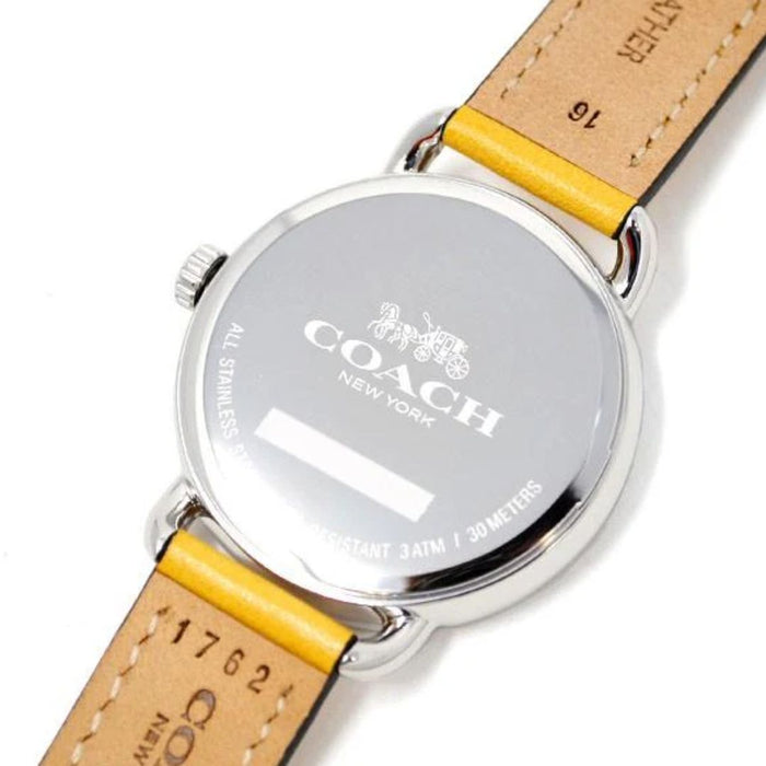 Coach Women’s Silver Watch with Yellow Crystal Bezel & Yellow Leather Strap 14502882 - Authentic