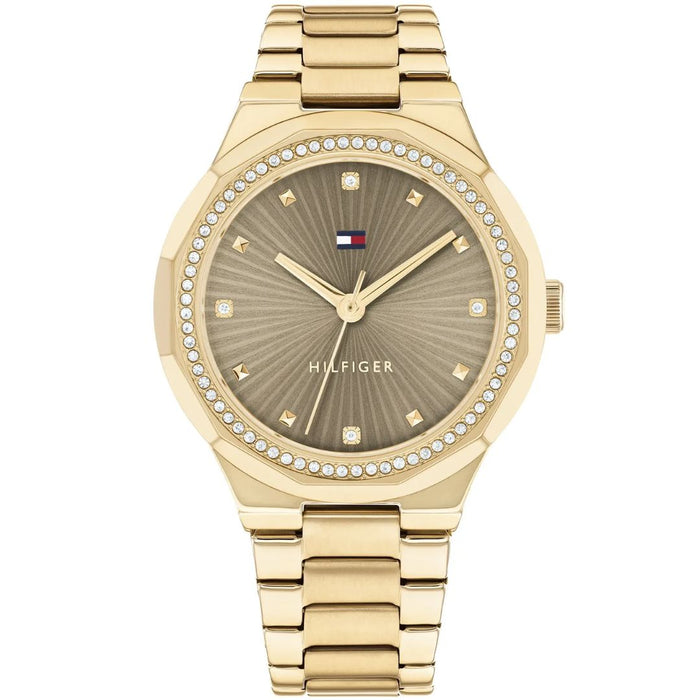 Tommy Hilfiger Gold Crystal Bezel Watch with Champagne Dial 1782725 - Authentic