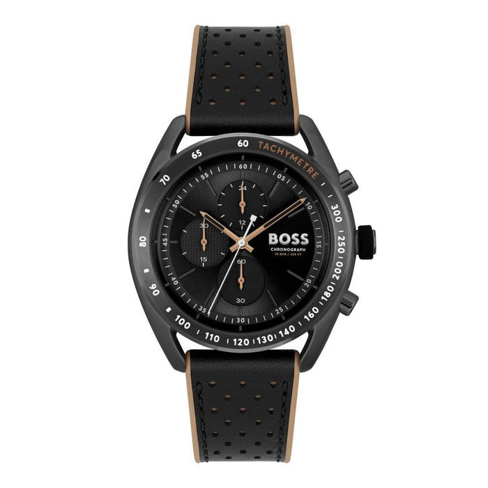 Hugo Boss Velocity Chronograph Black & Gold – Leather Sport Strap 1514022 - Authentic
