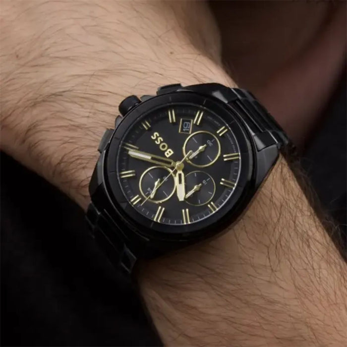 Hugo Boss Velocity Chronograph – Black & Gold Stainless Steel 1513950 - Authentic