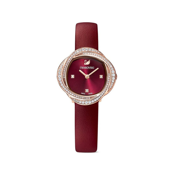 Swarovski Crystal Rose Gold Watch – Burgundy Dial & Leather Strap (Swiss Made) 5552780 - Authentic