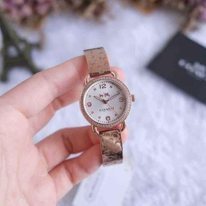 Coach Rose Gold Women’s Watch with Crystal Bezel & Signature Strap 14502355 - Authentic