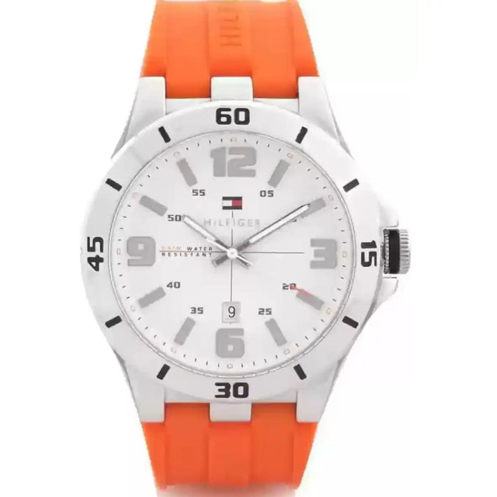 Tommy Hilfiger White Dial Silver Case & Orange Silicone Strap Watch 1791063 - Authentic