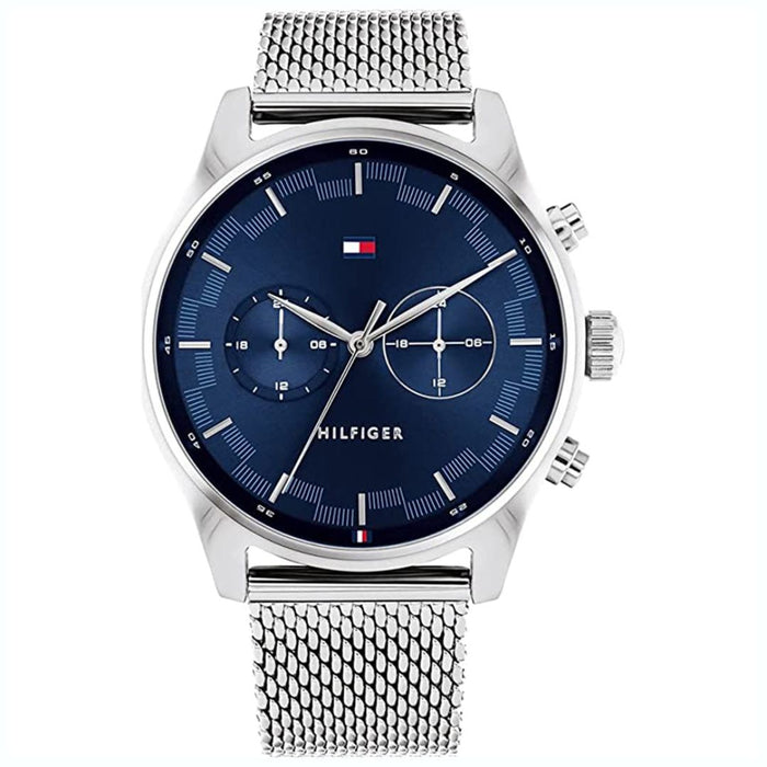 Tommy Hilfiger Blue Chronograph Silver Mesh Strap 1710420 - Authentic
