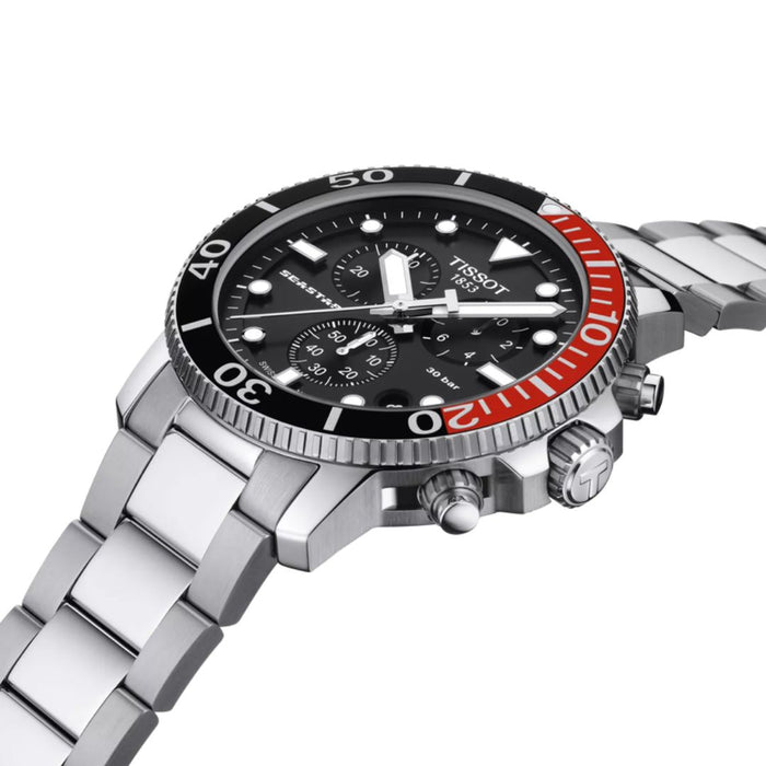 Tissot Seastar Chronograph Black & Red Bezel – 30 Bar t120.417.11.051.01 - Authentic