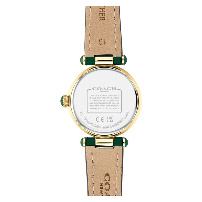 Coach Women’s Gold-Tone Quartz Watch – Green Leather Strap with Crystal Bezel 14503894 - Authentic