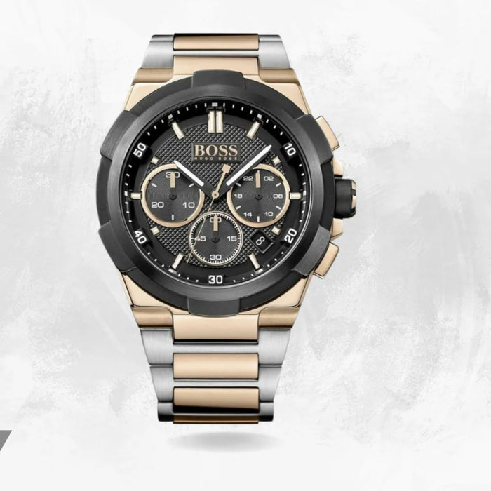 Hugo Boss Champion Chronograph Two-Tone Black & Rose Gold 1513358 - Authentic