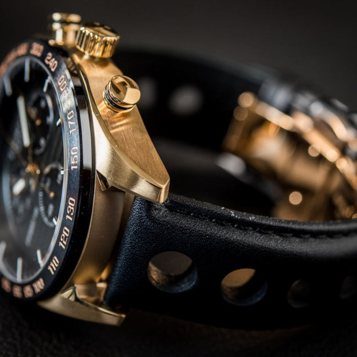 Tissot PRS 516 Chronograph Gold & Black – Sport Racing Leather Edition t100.417.36.051.00 (Swiss Factory)