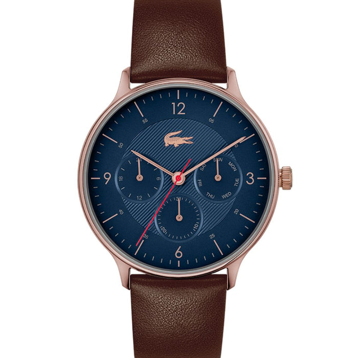 Lacoste Men's Moon Blue Dial Brown Leather Watch - 2011141 - Authentic