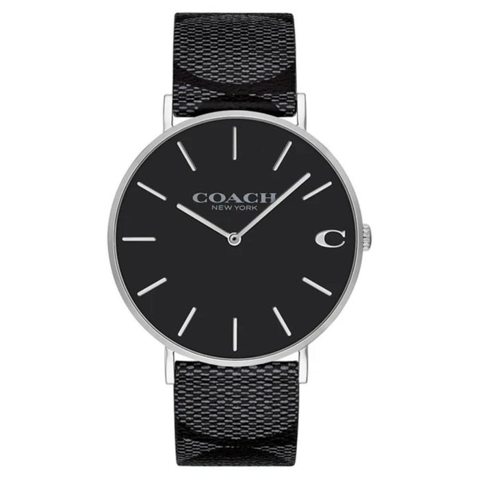 Coach New York Slim Black Dial Watch with Patterned Leather Strap - 14602157 - Authentic