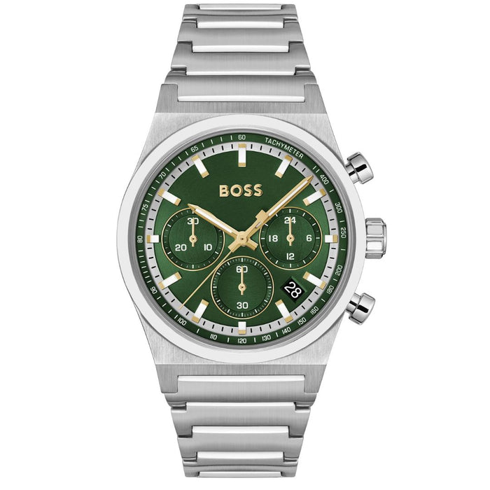 Hugo Boss Men's Chronograph Watch – Stainless Steel Bracelet, Green Dial 1514220 - Authentic