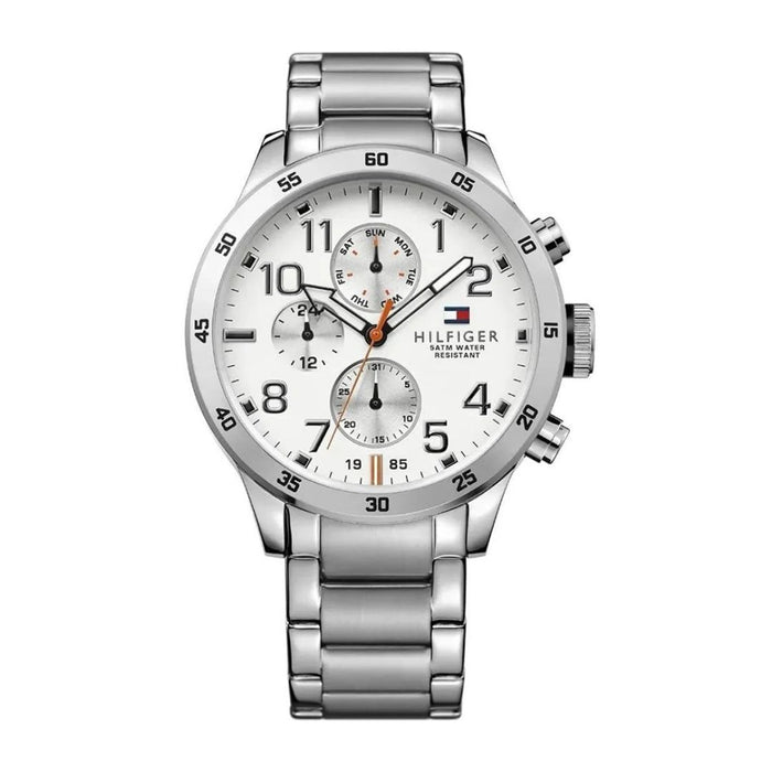 Tommy Hilfiger Men’s Chronograph Watch with White Dial and Silver 1791140 - Authentic