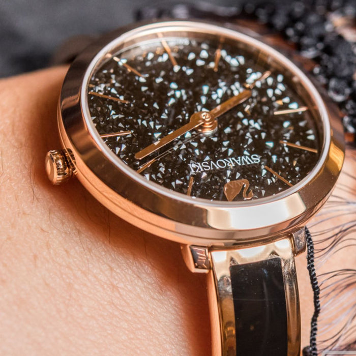 Swarovski Crystal Dial Watch – Rose Gold Tone & Black Finish 5580530 - Authentic