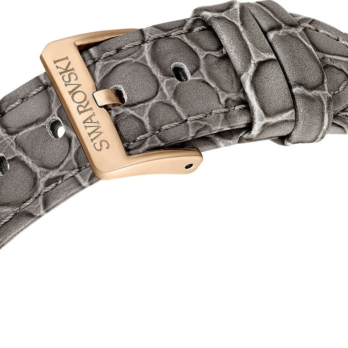 Rose Gold Chronograph Watch with Crystal Bezel & Grey Leather Strap 5671153 - Authentic