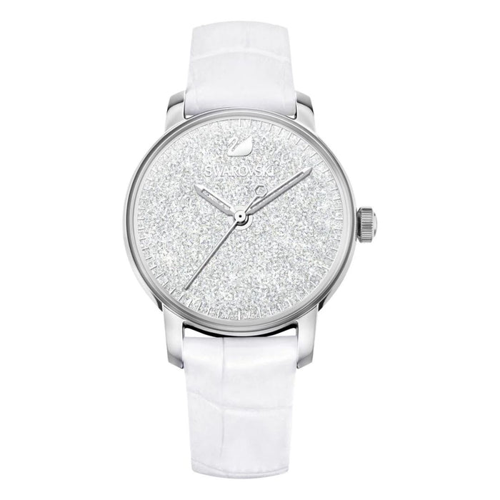 Swarovski Crystal Dial Watch – White Leather Strap, Swiss Made 5295383 - Authentic