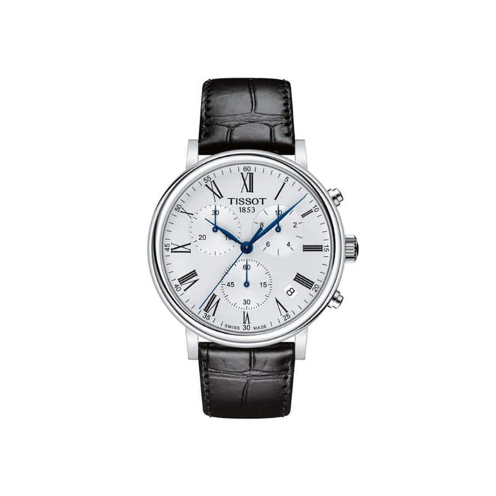 Tissot Carson (41MM) Chronograph White Roman Dial Black Leather t122.417.16.033.00 - Swiss Factory