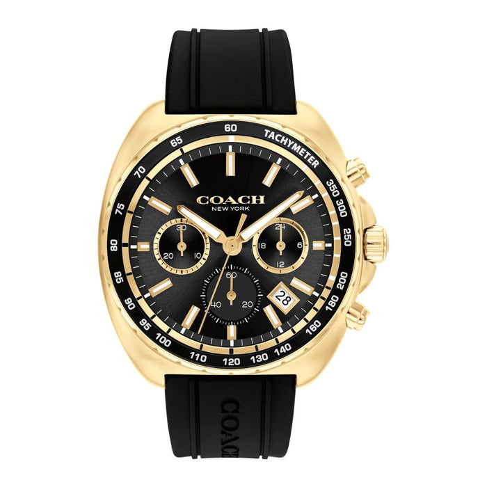 Coach Men’s Chronograph Watch – Gold-Tone Case, Black Dial & Black Rubber Strap 14602708 - Authentic