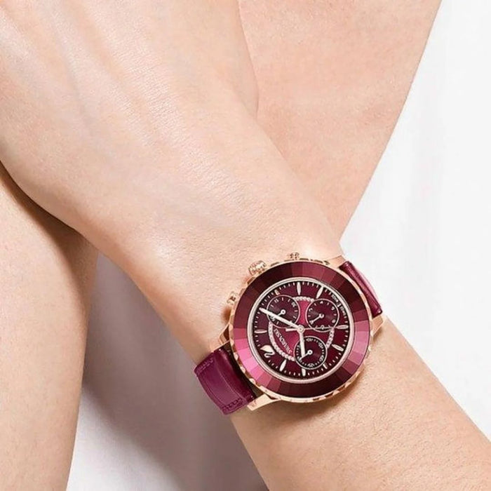 Swarovski Octea Lux Chronograph Red Leather Watch 5547642 - Authentic