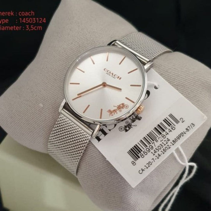 Coach New York White Dial Silver Stainless Steel Mesh Watch 14503124 - Authentic