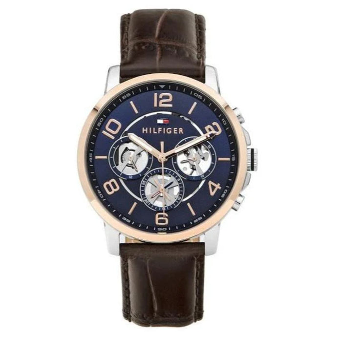 Tommy Hilfiger Men’s Blue Dial Chronograph Watch with Brown Leather 1791290 - Authentic