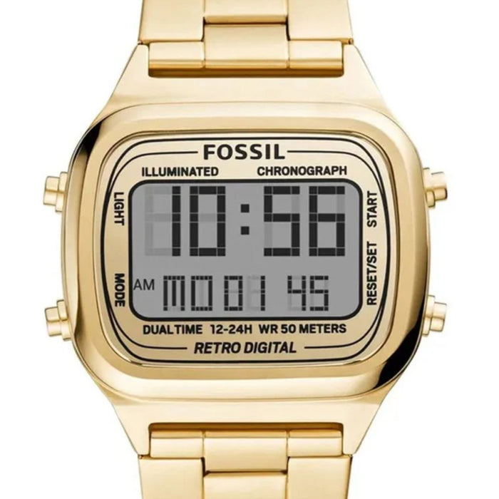 Fossil Retro Digital Gold-Tone Stainless Steel Watch – FS5894 - Authentic