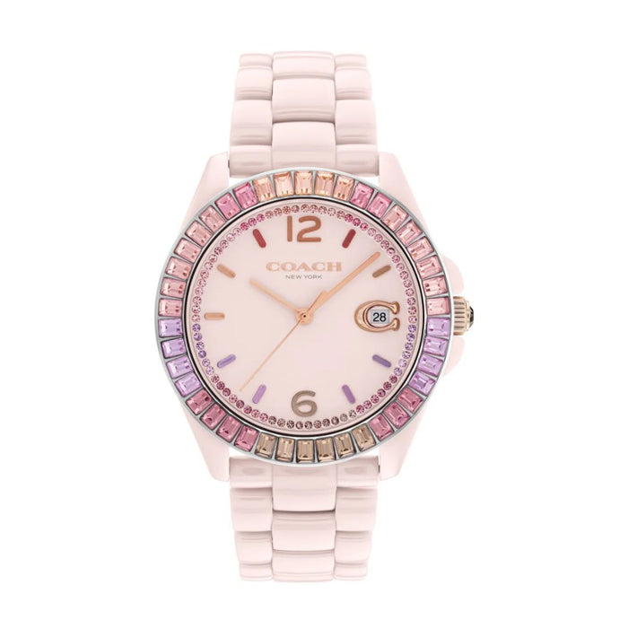 Coach New York Pink Women’s Watch – Pastel Crystal Bezel & Date Display 14504020 - Authentic