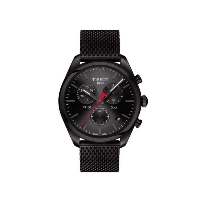 Tissot PR 100 Chronograph Black Dial Black Steel Mesh Bracelet T101.417.33.051.00 - Swiss Factory