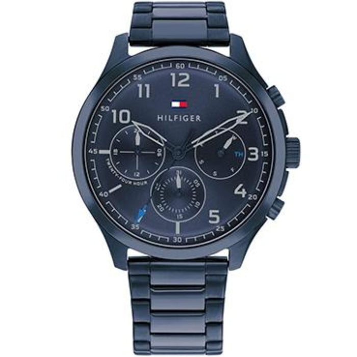 Tommy Hilfiger Men’s All-Black Chronograph Watch with Blue Accents 1791853 - Authentic