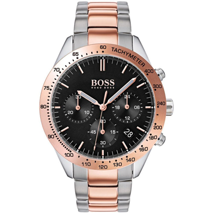Hugo Boss Rose Gold & Silver Chronograph Men’s Watch – Black Dial Tachymeter 1513584 - Authentic