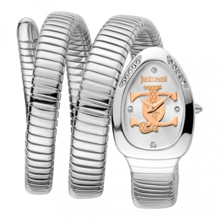 Just Cavalli Serpente Silver Rose Gold Logo Women’s Watch JC1L228M0015 - Authentic