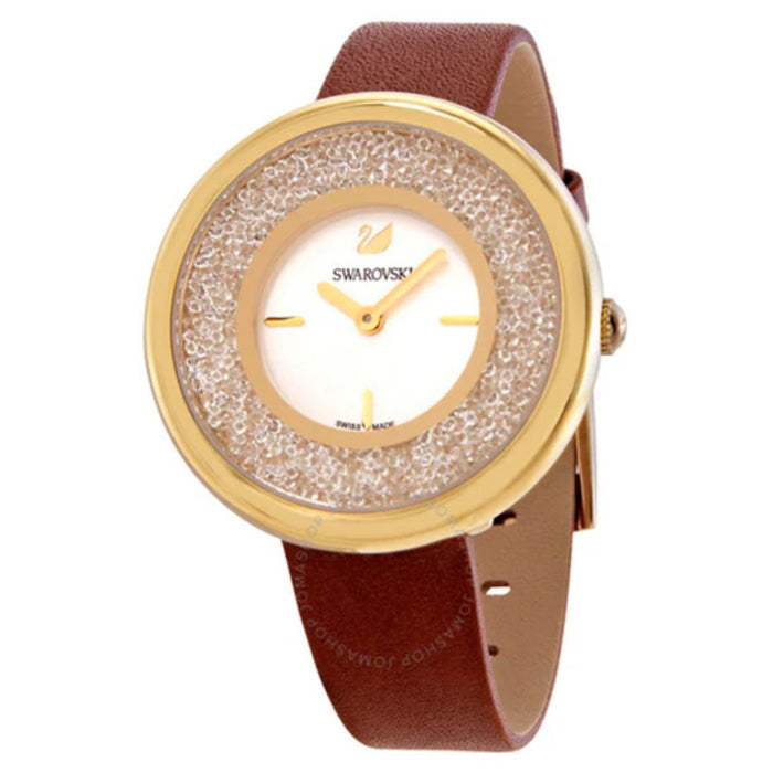 Swarovski Crystalline Pure Women’s Watch – Gold Case, Brown Leather Strap 5275040 - Authentic