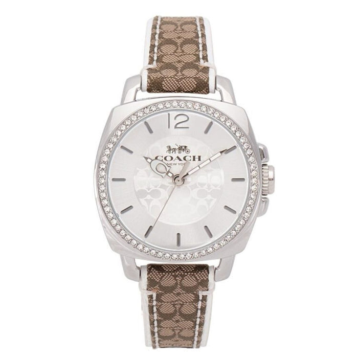 Coach Women’s Signature Crystal Bezel Watch – Silver Dial & Canvas Strap 14503148 - Authentic