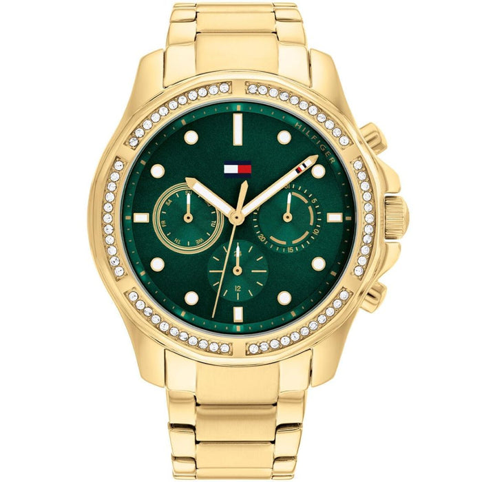 Tommy Hilfiger Gold Chronograph – Emerald Green Dial with Crystal Bezel 1782614 - Authentic