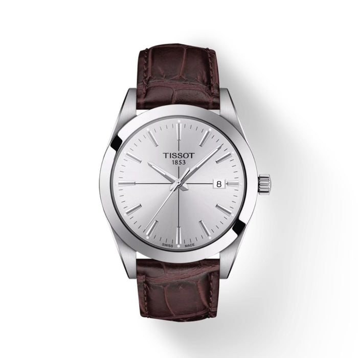 Tissot Gentleman Quartz 40MM – Silver Dial | Brown Leather Strap | t127.410.16.031.00 - Authentic