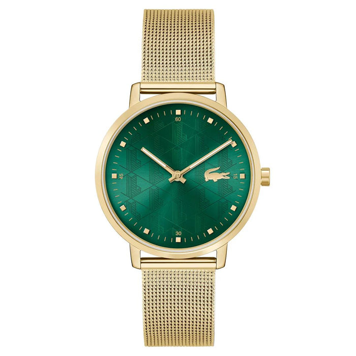Lacoste Women’s Moon Watch Gold Mesh Green Dial - 2001356 - Authentic