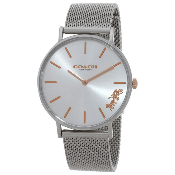 Coach New York White Dial Silver Stainless Steel Mesh Watch 14503124 - Authentic