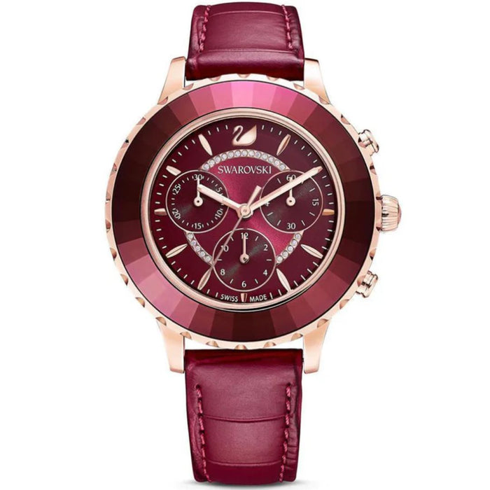Swarovski Octea Lux Chronograph Red Leather Watch 5547642 - Authentic