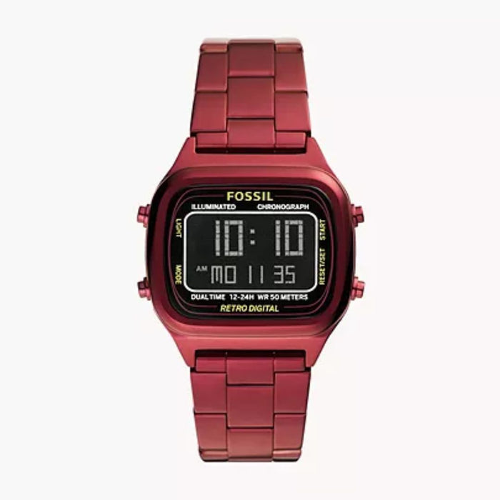 Fossil Retro Digital Watch – Red Stainless Steel - FS5897 - Authentic