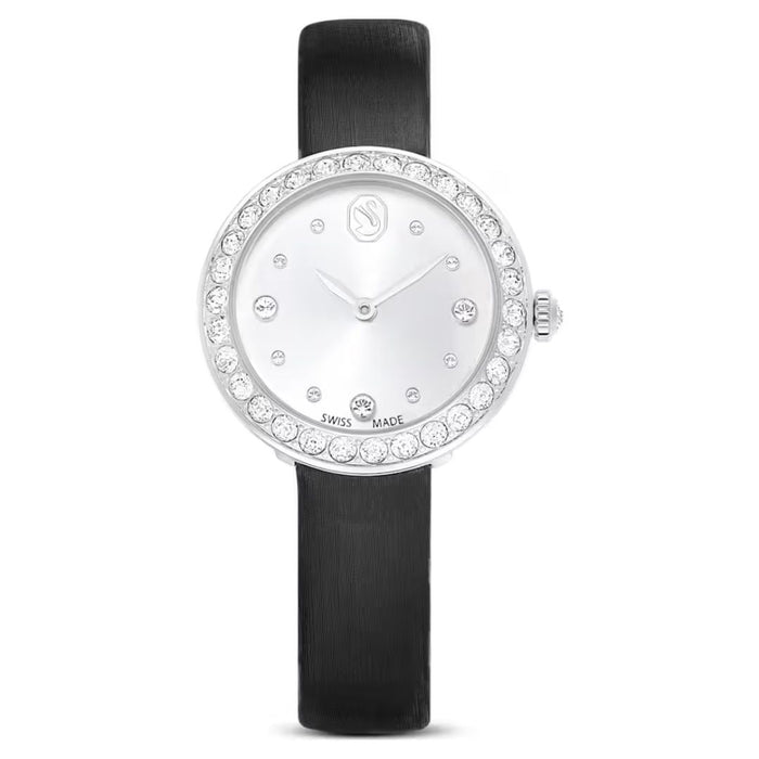 Swarovski Crystal Bezel Women’s Watch – Silver Dial & Black Leather Strap (Swiss Made) 5706663 - Authentic