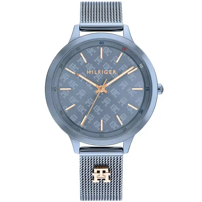 Tommy Hilfiger Blue Mesh Watch – Monogram Dial with Gold Accents 1782589 - Authentic