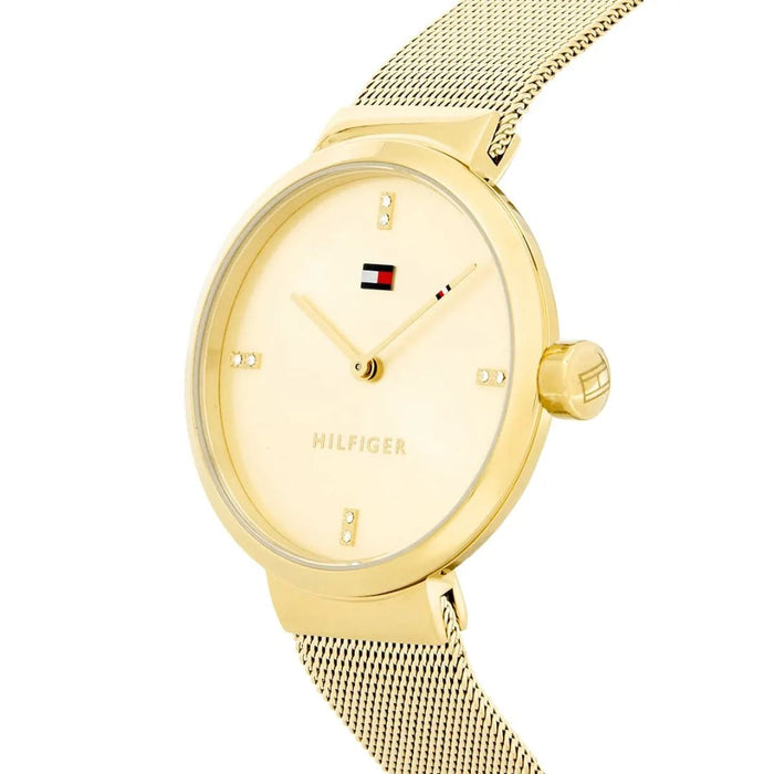 Tommy Hilfiger Gold Mesh Watch – Minimalist Champagne Dial 1782217 - Authentic