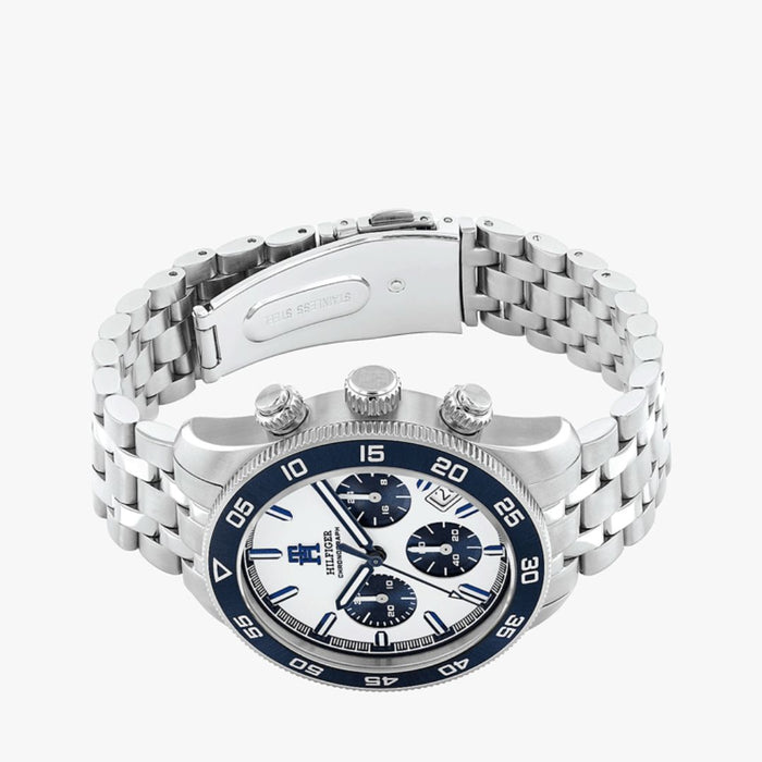 Tommy Hilfiger Chronograph – Silver Stainless Steel with White and Blue Dial 1792157 - Authentic