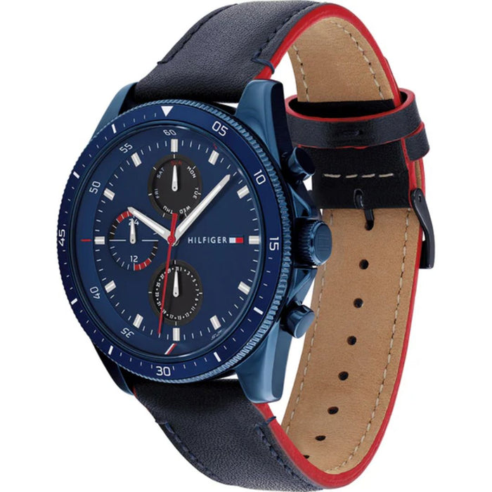 Tommy Hilfiger Men’s Blue Chronograph Watch with Leather Strap 1791839 - Authentic