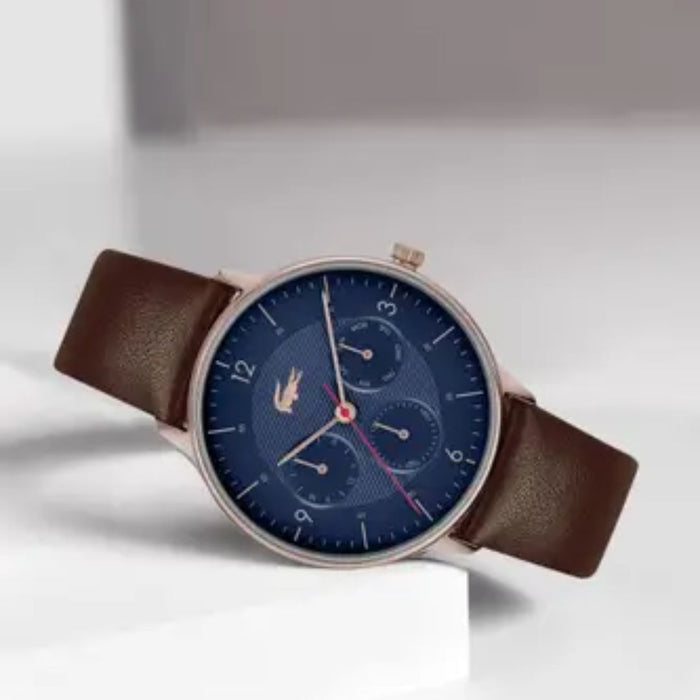 Lacoste Men's Moon Blue Dial Brown Leather Watch - 2011141 - Authentic